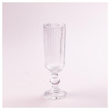 Келих для шампанського фігурний прозорий ребристий з товстого скла набір 6 шт (HP7116) фото №1