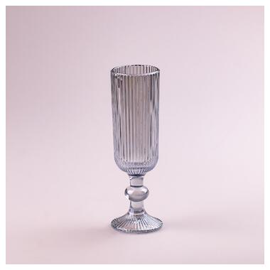 Келих для шампанського фігурний прозорий ребристий з товстого скла набір 6 шт Блакитний (HP7116BL) фото №1