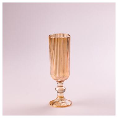Келих для шампанського фігурний прозорий ребристий з товстого скла набір 6 шт Бурштиновий (HP7116A) фото №1