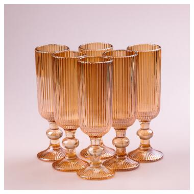 Келих для шампанського фігурний прозорий ребристий з товстого скла набір 6 шт Бурштиновий (HP7116A) фото №2