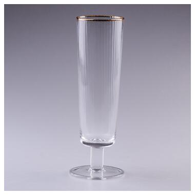 Келих для шампанського фігурний з тонкого скла ребристий із золотим обідком 6 шт (HP82) фото №1
