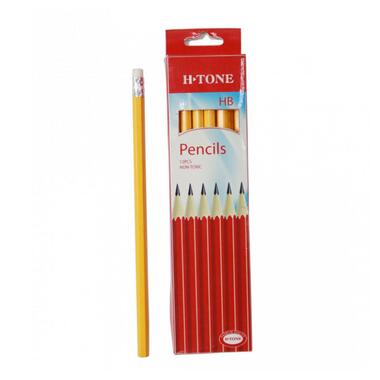 Олівець графітовий H-Tone HB з гумкою жовтий 12 шт (JJ30105B) фото №1
