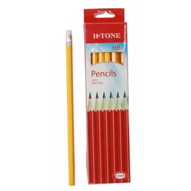 Олівець графітний H-Tone НВ з гумкою жовтий уп. 12 шт (PENCIL-HT-JJ30105B) фото №1