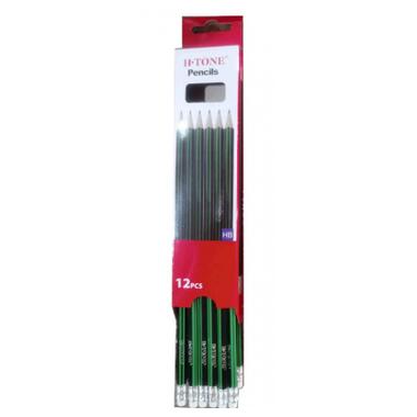 Олівець графітний H-Tone НВ з гумкою чорний із зеленим уп. 12 шт (PENCIL-HT-JJ30128) фото №1