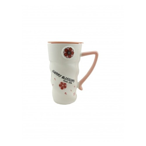 Чашка з кришкою та ложкою Flowers №1 400мл (CY-6052) фото №1