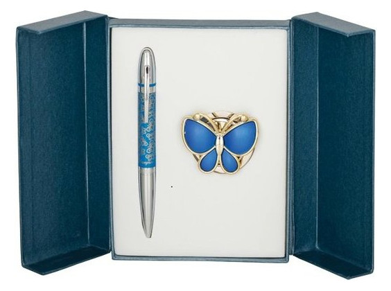 Подарочный набор Langres Papillon ручка шариковая c крючком для сумки, синий LS.122010-02 фото №1