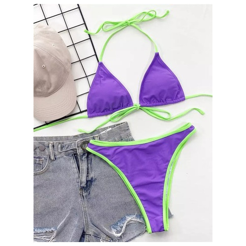 Жіночий купальник роздільний Fashion M 7690 фіолетовий з салатовим фото №2