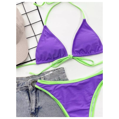 Жіночий купальник роздільний Fashion M 7690 фіолетовий з салатовим фото №3