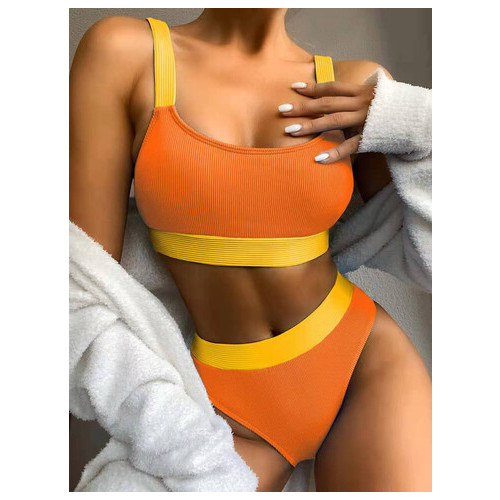 Жіночий купальник роздільний Fashion c топом в рубчик помаранчевий 5021-orange-XL фото №1
