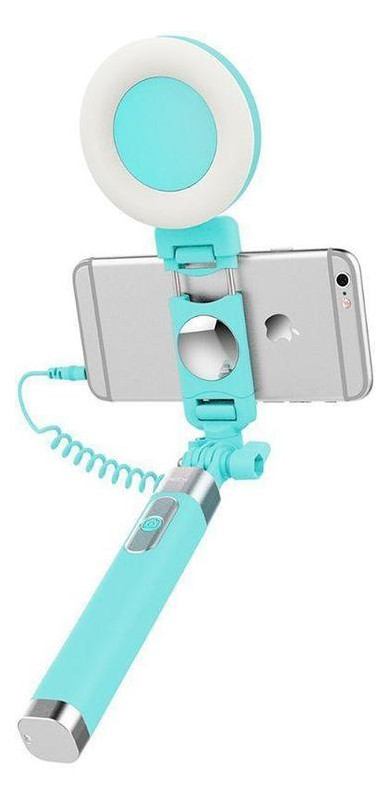 Монопод для селфи Rock Selfie stick with lightning wire control  light Blue фото №3
