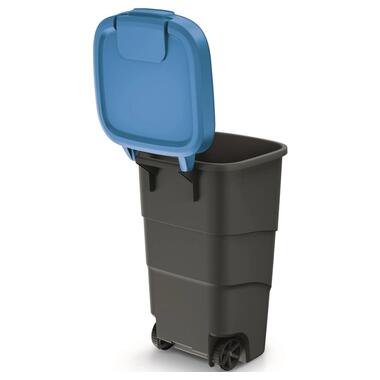 Бак для сміття Prosperplast WHEELER синя кришка 110 л чорний (5905197462905) фото №2