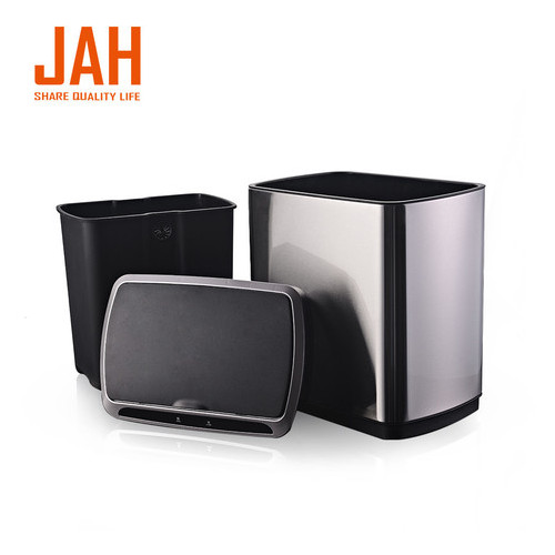 Сенсорное мусорное ведро JAH 20 л прямоугольное черный металлик с внутренним ведром фото №1