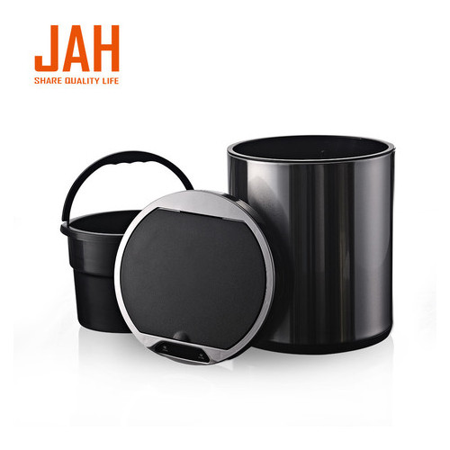 Сенсорное мусорное ведро JAH 6 л круглое черный металлик с внутренним ведром фото №1