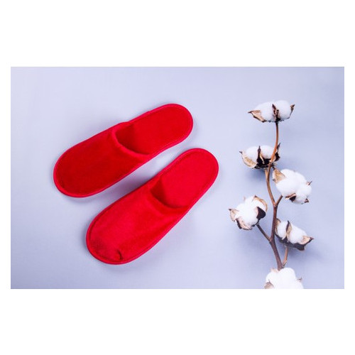 Велюрові тапочки для дому/готелю Luxyart червоний закритий носок в упаковці 20 шт (ZF-140) фото №1