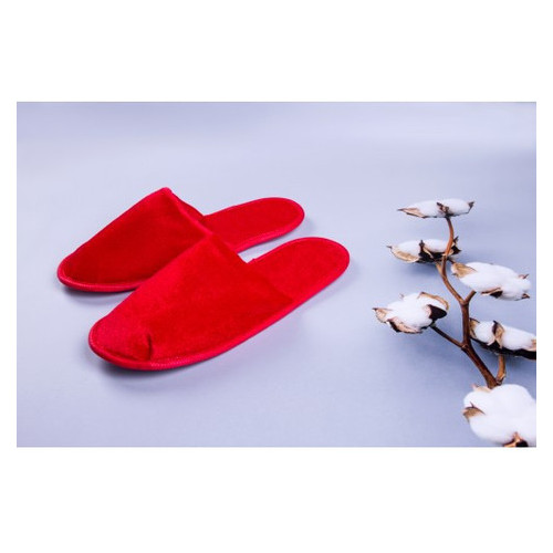 Велюрові тапочки для дому/готелю Luxyart червоний закритий носок в упаковці 20 шт (ZF-140) фото №2