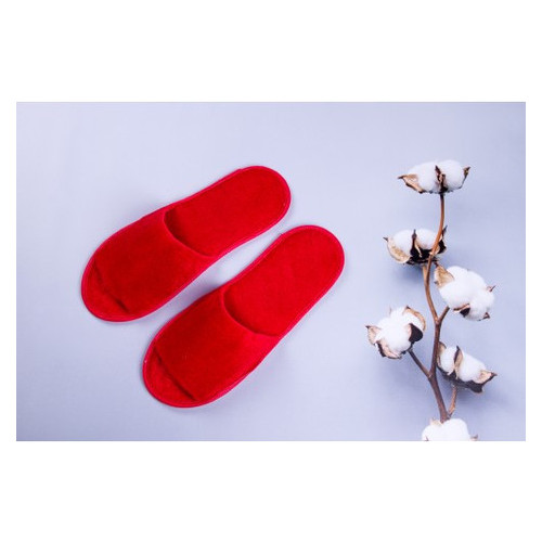 Велюрові тапочки для дому/готелю Luxyart червоний відкритий носок в упаковці 20 шт (ZF-138) фото №2