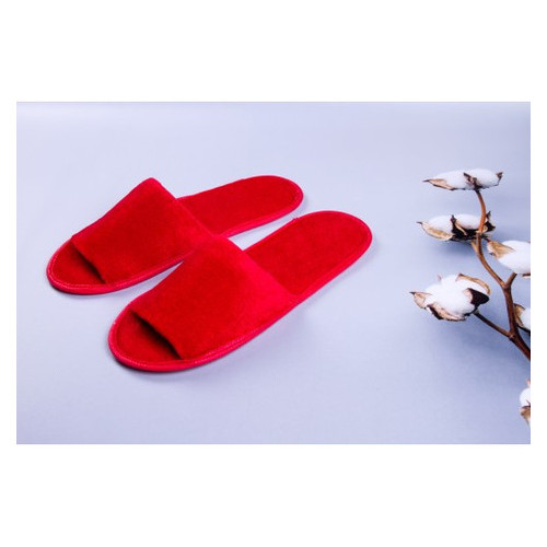 Велюрові тапочки для дому/готелю Luxyart червоний відкритий носок в упаковці 20 шт (ZF-138) фото №1