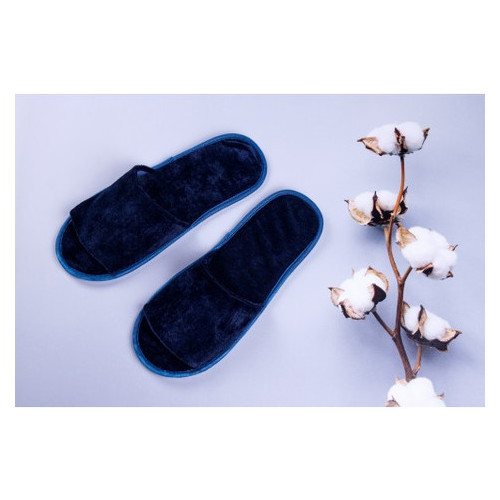 Велюрові тапочки для дому/готелю Luxyart синій відкритий носок в упаковці 20 шт (ZF-136) фото №2