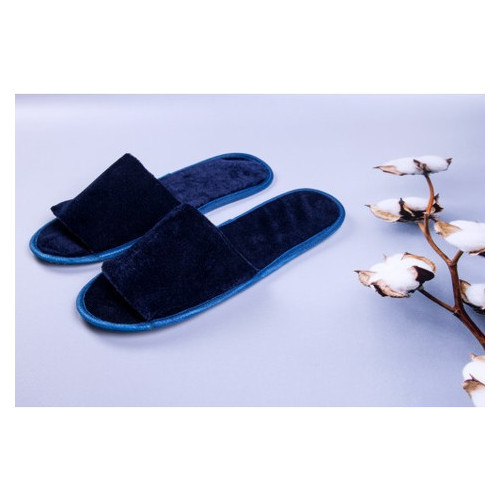 Велюрові тапочки для дому/готелю Luxyart синій відкритий носок в упаковці 20 шт (ZF-136) фото №1