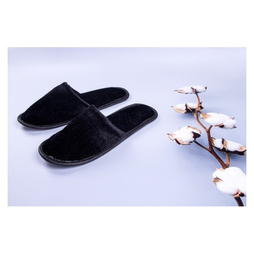 Велюрові тапочки для дому/готелю Luxyart чорний закритий носок в упаковці 20 шт (ZF-139) фото №1