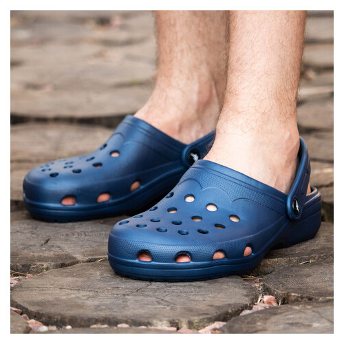 Мужские тапочки в стиле CROCS темно-синие кроксы шлепки фото №3