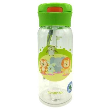 Пляшка для води Casno 400 мл KXN-1195 Зелена Малята-звірята з соломинкою (KXN-1195_Animals) фото №1