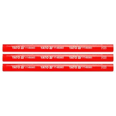Олівці столярні із твердістю HB YATO: L=175х5х2 мм. 3 шт, у дерев'яній червоній оболонці (YT-692603) фото №3