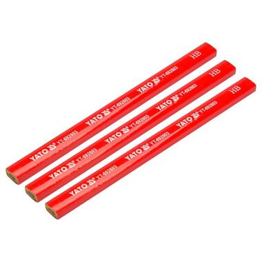 Олівці столярні із твердістю HB YATO: L=175х5х2 мм. 3 шт, у дерев'яній червоній оболонці (YT-692603) фото №1