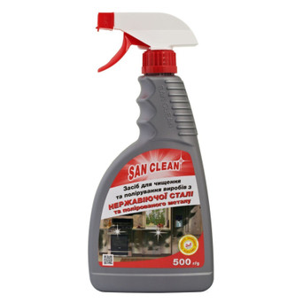 Спрей для чищення кухні San Clean для полірування виробів із сталі та металу 500 г (4820003543115) фото №1