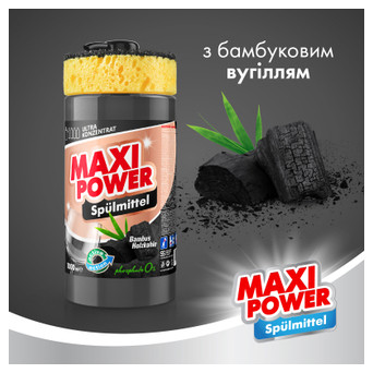 Засіб для ручного миття посуду Maxi Power Чорне вугілля 1000 мл (4823098411796) фото №2