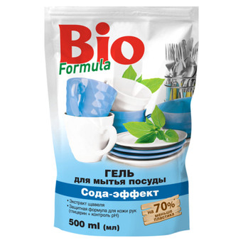 Засіб для ручного миття посуду Bio Formula Сода-ефект дой-пак 500 мл (4823015922725) фото №1
