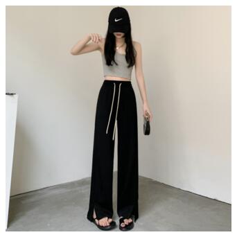 Штани широкі жіночі з розрізами  L-XL BKQU чорний фото №5