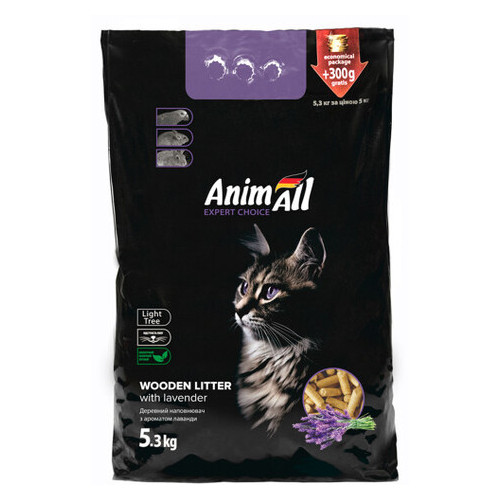 Наповнювач AnimAll деревний для кішок з ароматом лаванди 5.3 кг (300 г у подарунок) (151635) фото №1