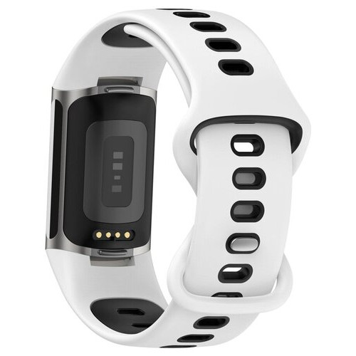 Силіконовий ремінець Primolux Sport для фітнес браслета Fitbit Charge 5 - White&Black / розмір М фото №4