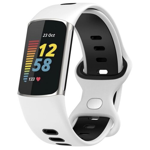 Силіконовий ремінець Primolux Sport для фітнес браслета Fitbit Charge 5 - White&Black / розмір М фото №3