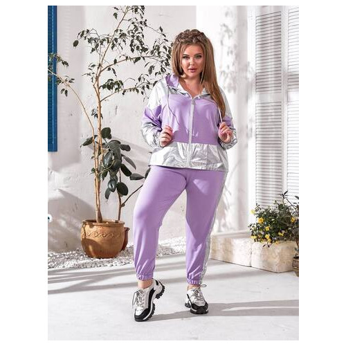 Женский прогулочный костюм New Trend кофта и штаны лавандового цвета размер батал SKL152-358004 фото №1