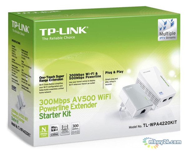 Адаптер Powerline TP-Link TL-WPA4220KIT 300Mbps AV500 WiFi Extender фото №3