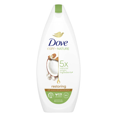 Гель для душу Dove, Що Відновлює з маслом кокосу і екстрактом мигдалю 225 мл (8720181222627) фото №1