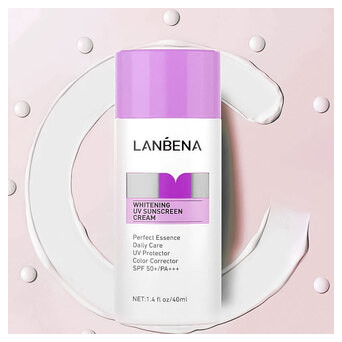 Сонцезахисний крем, що відбілює, Lanbena Whitening UV Sunscreen Cream SPF 50 /PA    40мл Purple фото №5