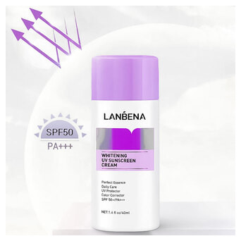 Сонцезахисний крем, що відбілює, Lanbena Whitening UV Sunscreen Cream SPF 50 /PA    40мл Purple фото №4