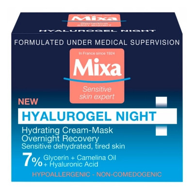 Крем для обличчя Mixa Hyalurogel Night для чутливої шкіри зневодненої 50 мл (3600550950694) фото №1