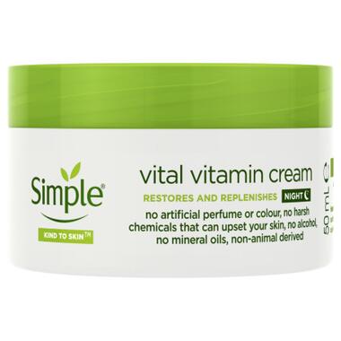 Крем для обличчя Simple Vital Vitamin Night Cream Kind to Skin Нічний вітамінний 50 мл (8710447485552) фото №1