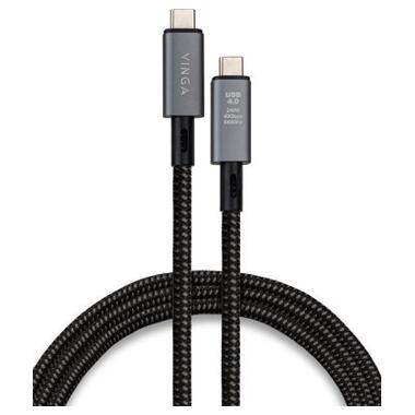 Дата кабель Vinga USB-C to USB-C USB4 240W 40GBps 8K60Hz Nylon 0.8 м чорний (VCPDCU4) фото №1