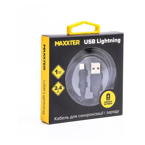 Кабель Maxxter USB-Lightning 1 м чорний (UB-L-USB-02-1m) фото №2