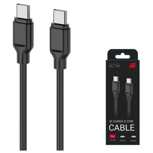 Дата кабель 2E USB-C - USB-C Glow 60 W 1 м Black (2E-CCCC-BL) фото №1