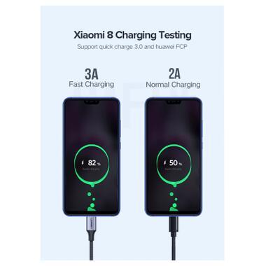 Дата кабель USB 2.0 AM to USB-C 0.25m 3A aluminum braid nickel plating black Ugreen (60124) фото №7