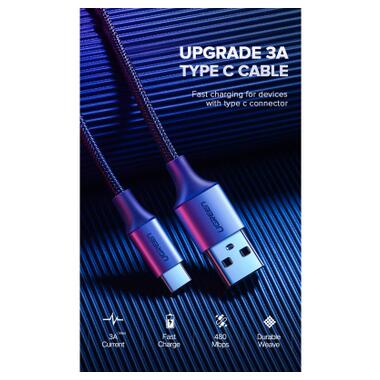 Дата кабель USB 2.0 AM to USB-C 0.25m 3A aluminum braid nickel plating black Ugreen (60124) фото №3