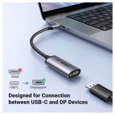 Переходник USB-C M to DisplayPort F 0.1m 8K60Hz CM654 gray Ugreen (15575) фото №2