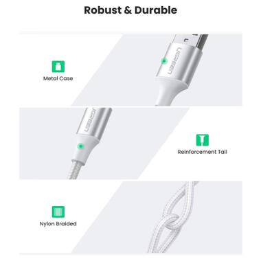 Дата кабель USB 2.0 AM to USB-C 0.25m 3A braided US288 white Ugreen (60129) фото №3