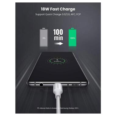 Дата кабель USB 2.0 AM to USB-C 0.25m 3A braided US288 white Ugreen (60129) фото №2